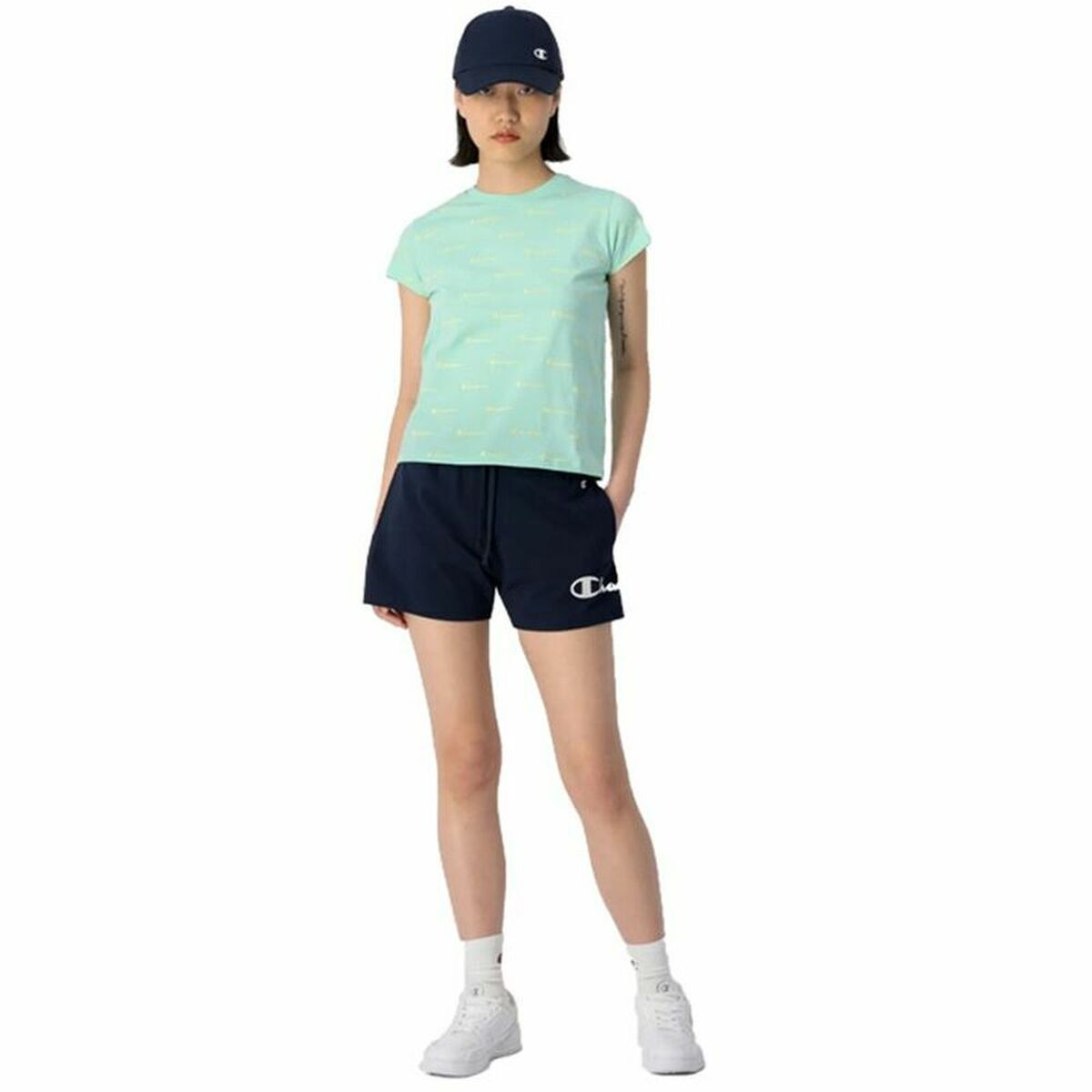 Maglia a Maniche Corte Donna Crewneck Champion  Croptop Acquamarina