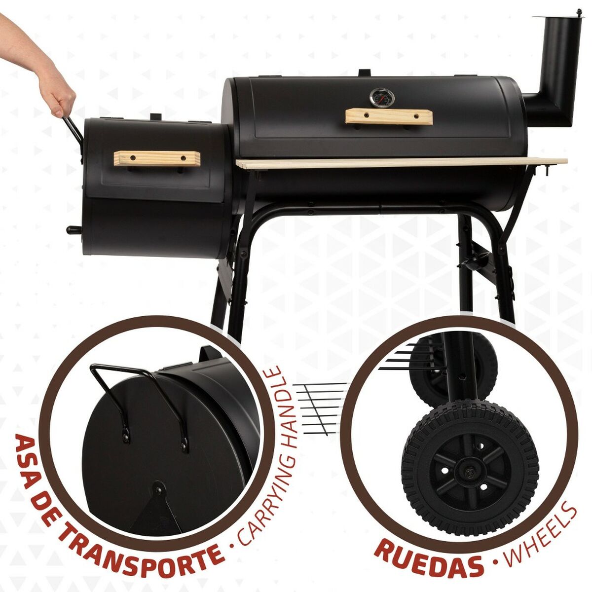Barbecue a Carboni con Ruote Aktive Acciaio Plastica Metallo smaltato 106 x 106 x 61 cm Nero