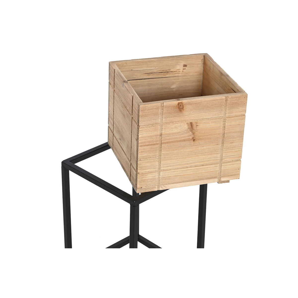 Set di vasi da fiori DKD Home Decor 33 x 33 x 80 cm Naturale Nero Metallo Legno