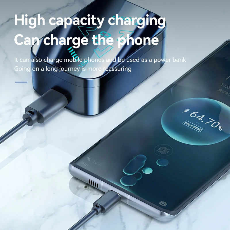 New Exquisite Mirror Earbuds Power Bank True Wireless Bluetooth 5.3 2-In-1 Headphones Three True Digital Display Sports Earphone
